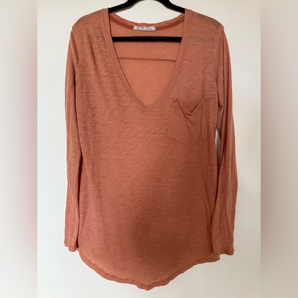 We The Free Deep V-Neck Long Sleeve Top - Burnt Orange